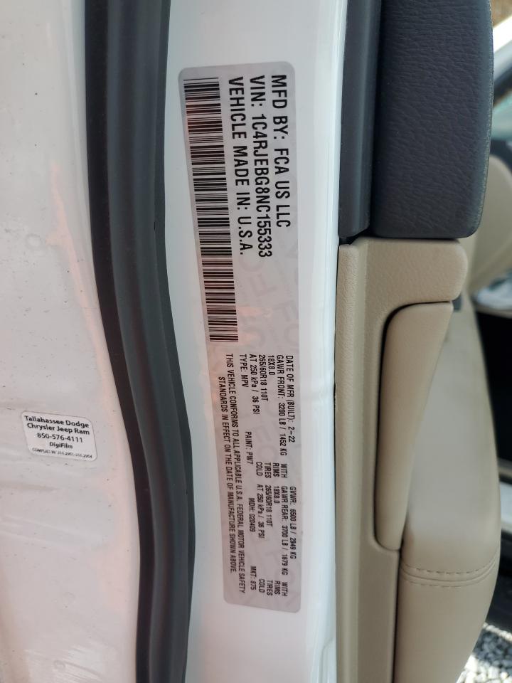 2022 JEEP GRAND CHEROKEE LIMITED VIN:1C4RJEBG8NC155333