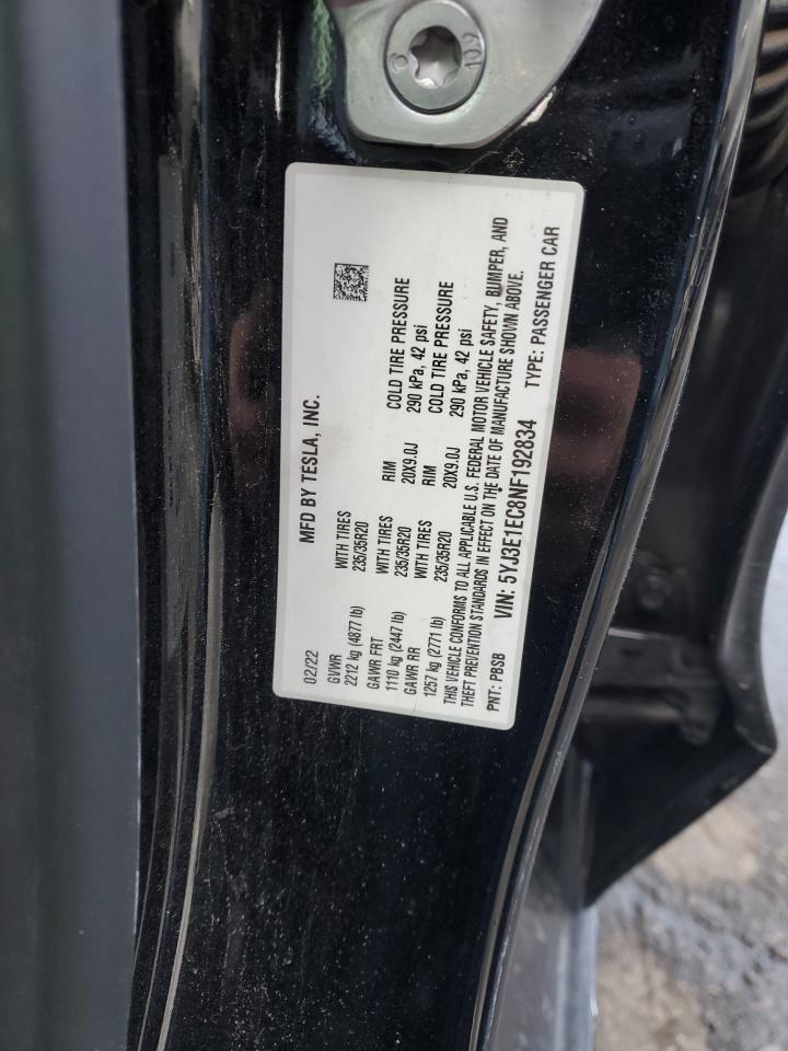 2022 TESLA MODEL 3  VIN:5YJ3E1EC8NF192834