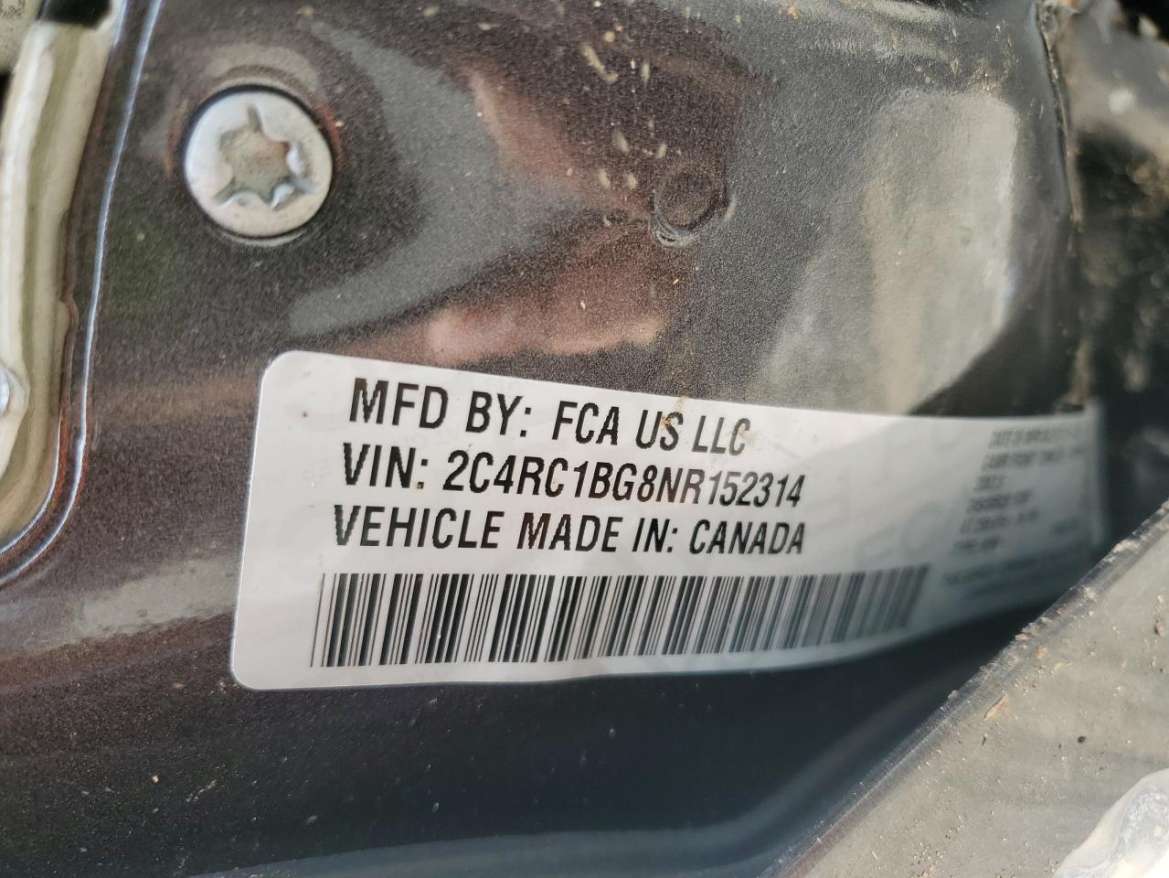 2022 CHRYSLER PACIFICA TOURING L VIN:2C4RC1BG8NR152314