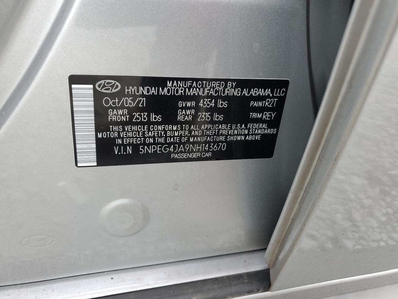 2022 HYUNDAI SONATA SE VIN:5NPEG4JA9NH143670