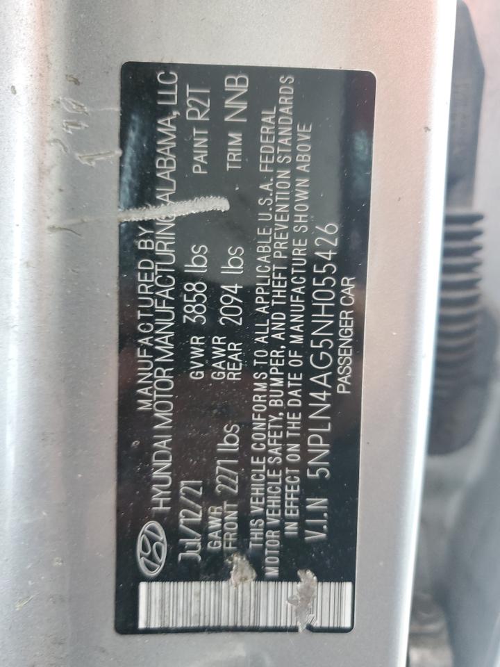 2022 HYUNDAI ELANTRA SEL VIN:5NPLN4AG5NH055426