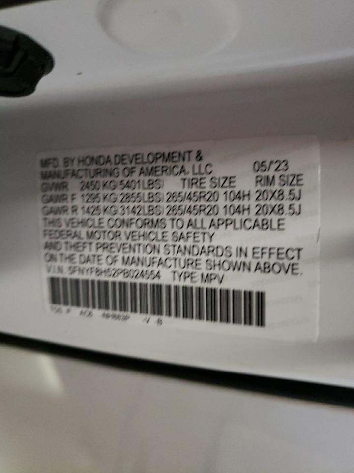 2023 HONDA PASSPORT EXL VIN:5FNYF8H52PB024554