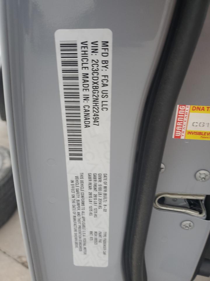 2022 DODGE CHARGER SXT VIN:2C3CDXBG2NH224947