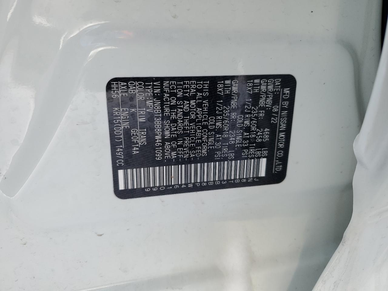 2023 NISSAN ROGUE SV VIN:JN8BT3BB8PW461099
