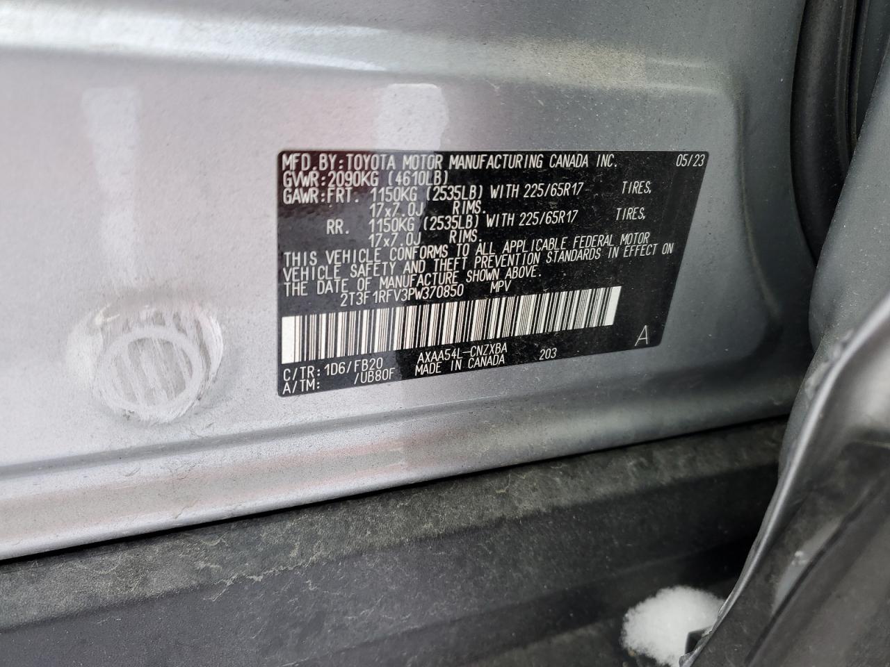 2023 TOYOTA RAV4 LE VIN:2T3F1RFV3PW370850