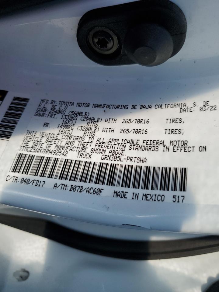 2022 TOYOTA TACOMA DOUBLE CAB VIN:3TMCZ5AN7NM492542