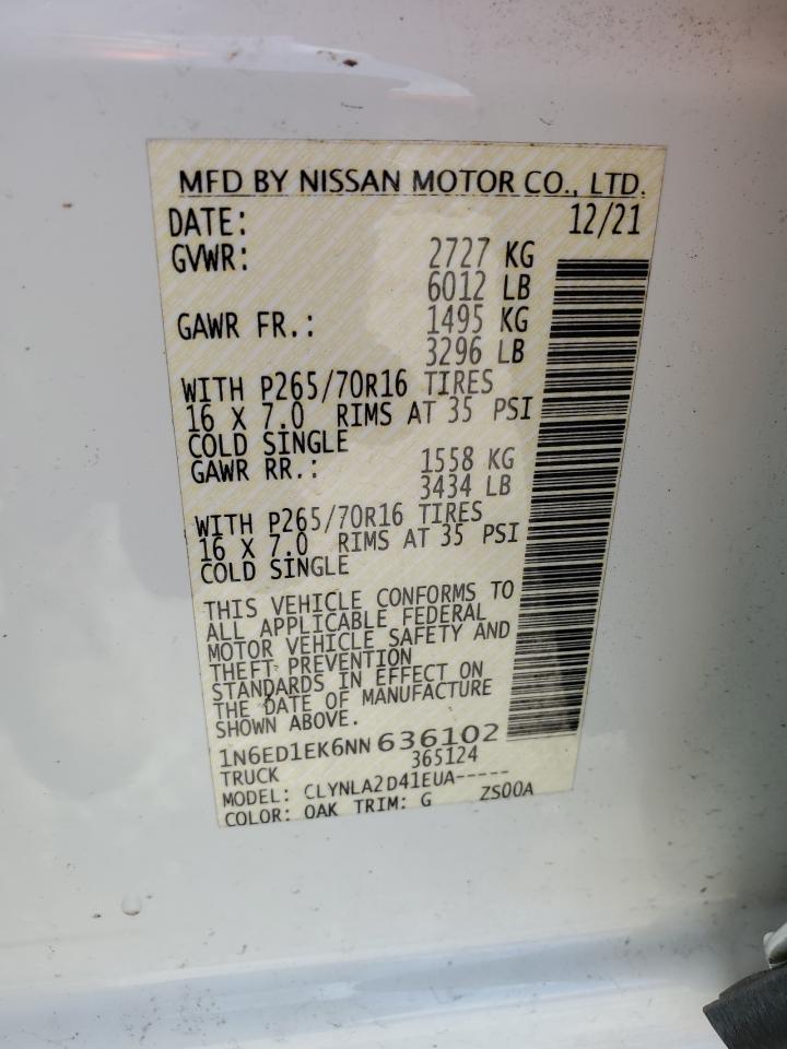 2022 NISSAN FRONTIER S VIN:1N6ED1EK6NN636102