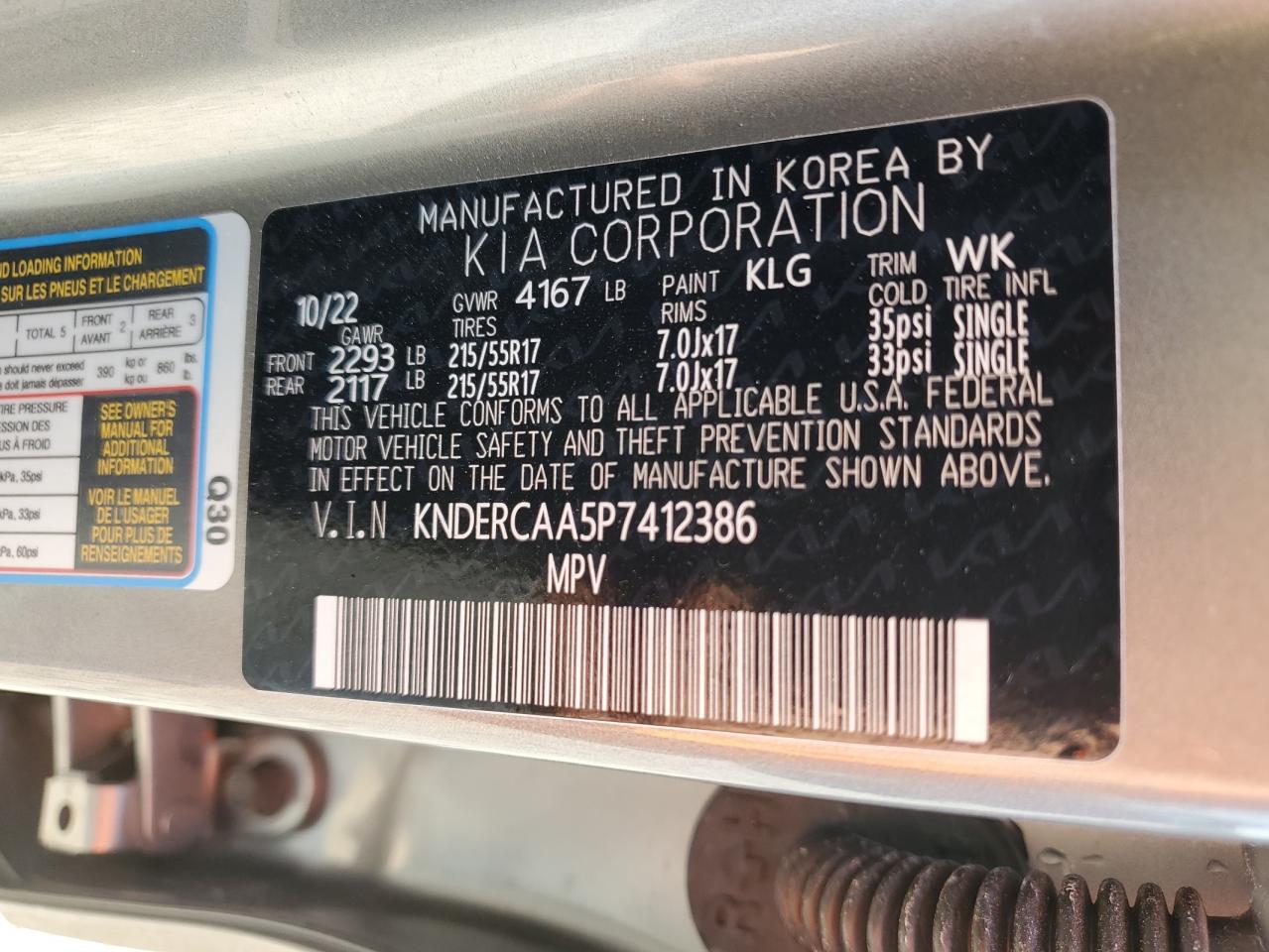 2023 KIA SELTOS EX VIN:KNDERCAA5P7412386