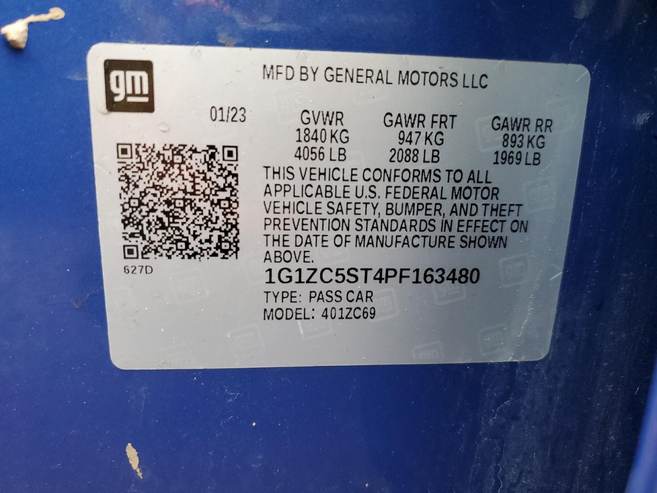 2023 CHEVROLET MALIBU LS VIN:1G1ZC5ST4PF163480