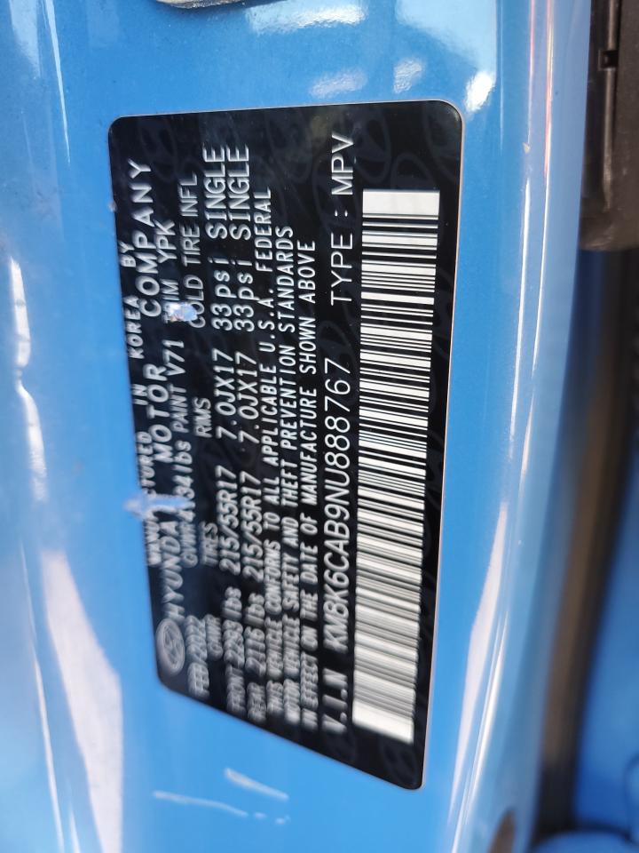 2022 HYUNDAI KONA SEL VIN:KM8K6CAB9NU888767