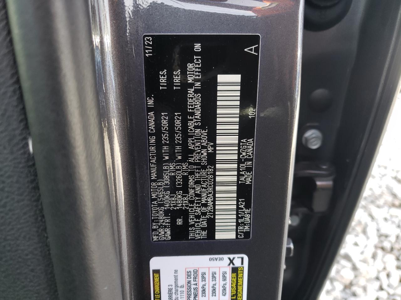 2024 LEXUS RX 350 BASE VIN:2T2BAMBA3RC028182