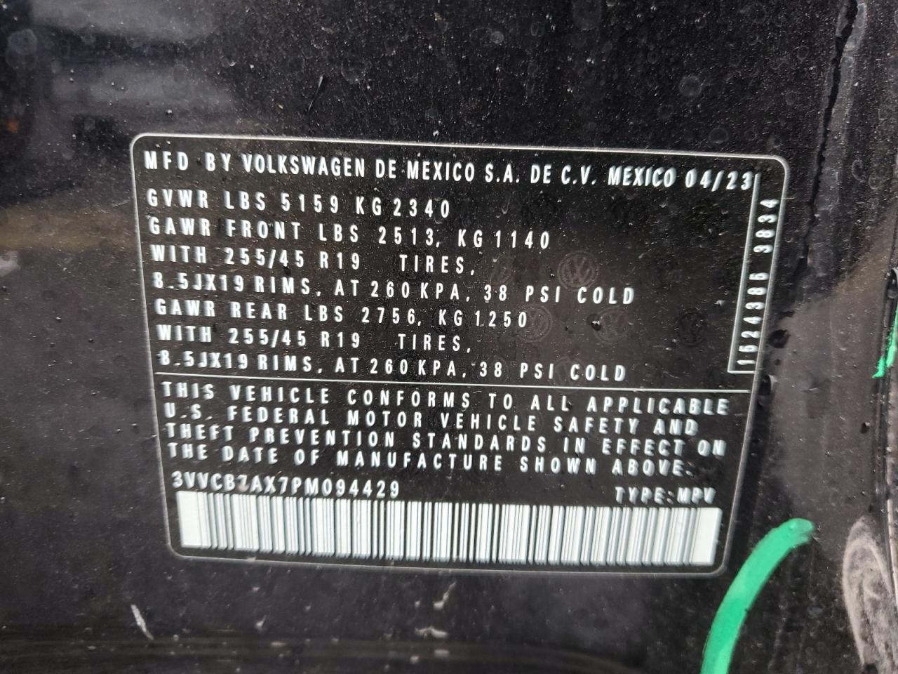 2023 VOLKSWAGEN TIGUAN SE R-LINE BLACK VIN:3VVCB7AX7PM094429