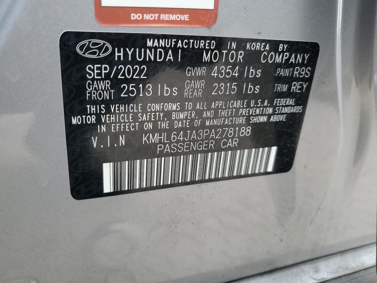 2023 HYUNDAI SONATA SEL VIN:KMHL64JA3PA278188