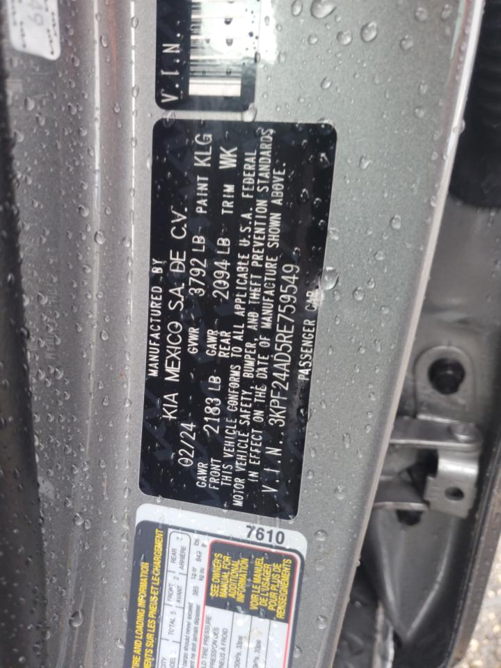 2024 KIA FORTE LX VIN:3KPF24AD5RE759549
