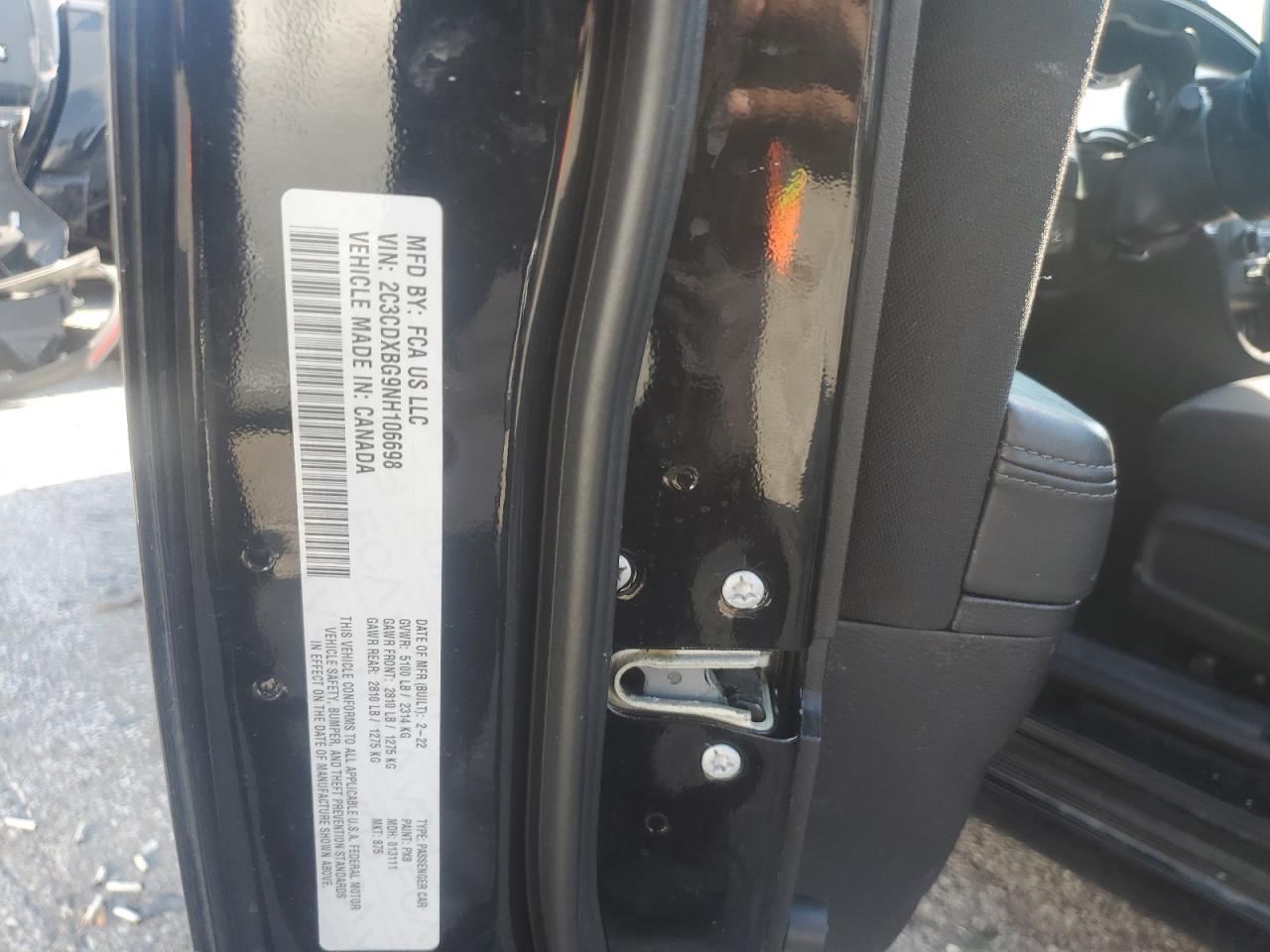 2022 DODGE CHARGER SXT VIN:2C3CDXBG9NH106698