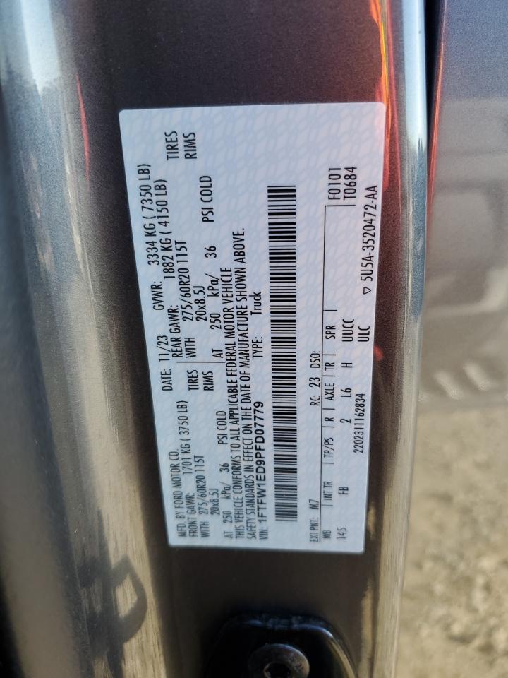 2023 FORD F150 SUPERCREW VIN:1FTFW1ED9PFD07779