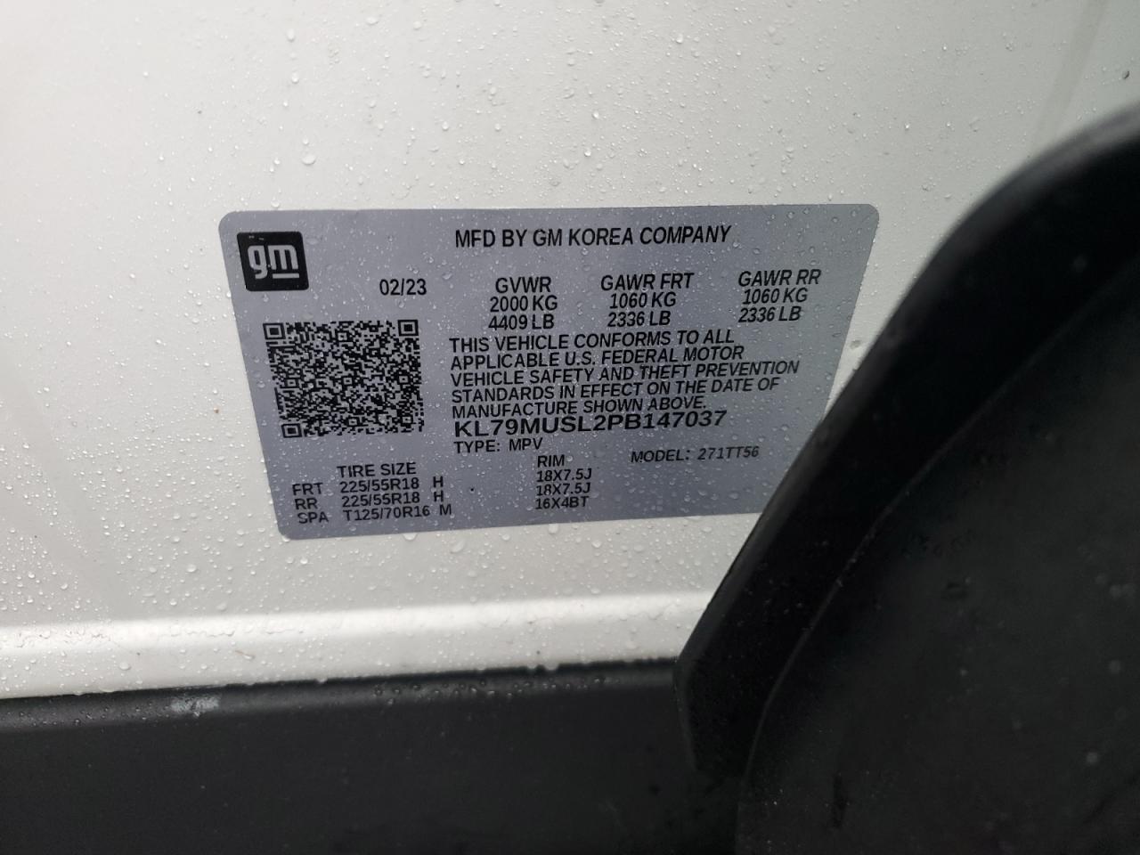 2023 CHEVROLET TRAILBLAZER RS VIN:KL79MUSL2PB147037