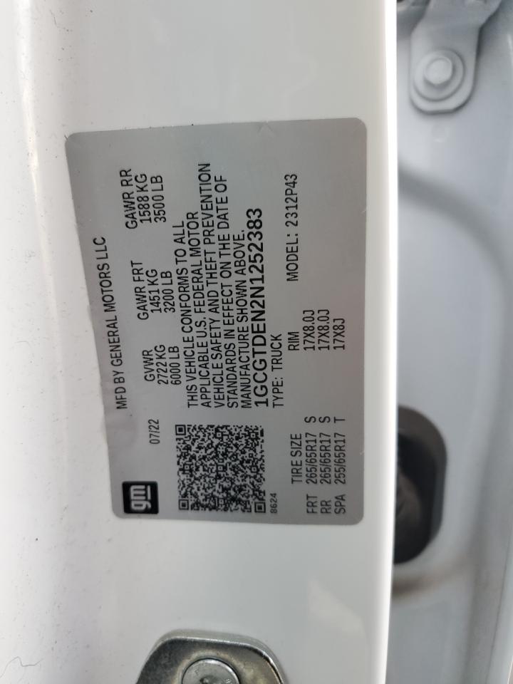 2022 CHEVROLET COLORADO Z71 VIN:1GCGTDEN2N1252383