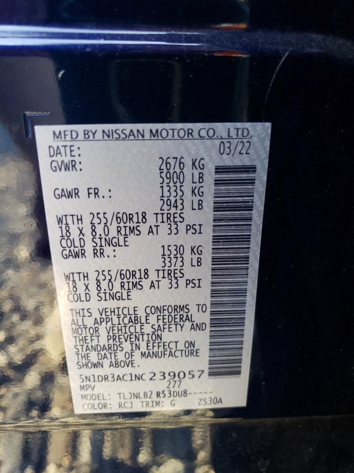 2022 NISSAN PATHFINDER S VIN:5N1DR3AC1NC239057