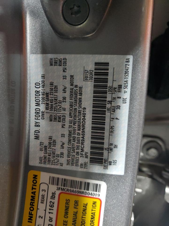 2022 FORD BRONCO SPORT  VIN:3FMCR9A69NRD04019