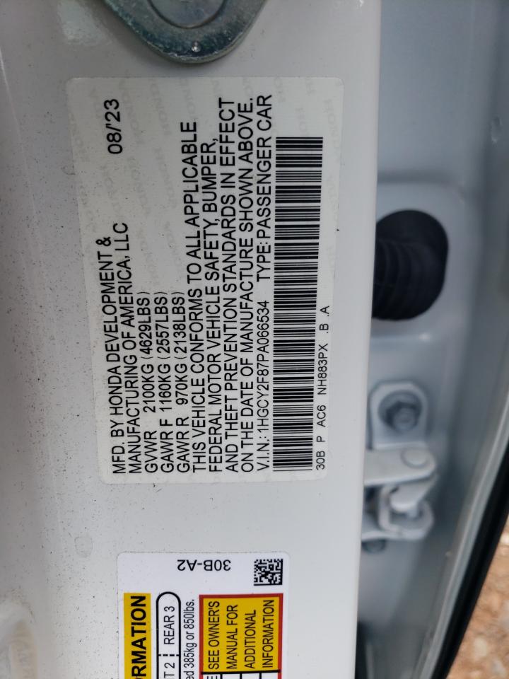 2023 HONDA ACCORD TOURING HYBRID VIN:1HGCY2F87PA066534