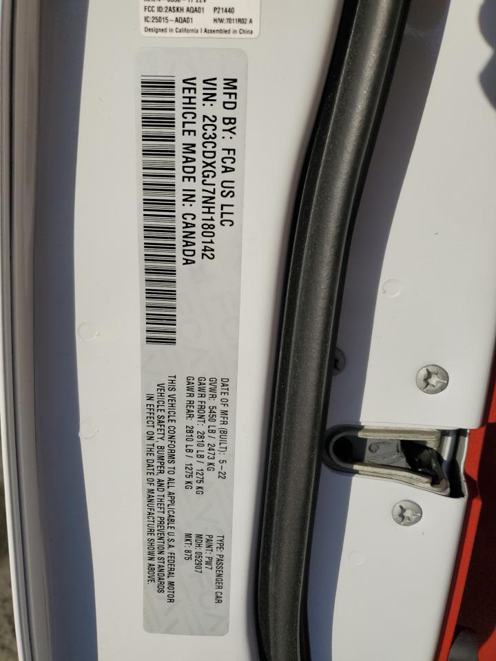 2022 DODGE CHARGER SCAT PACK VIN:2C3CDXGJ7NH180142