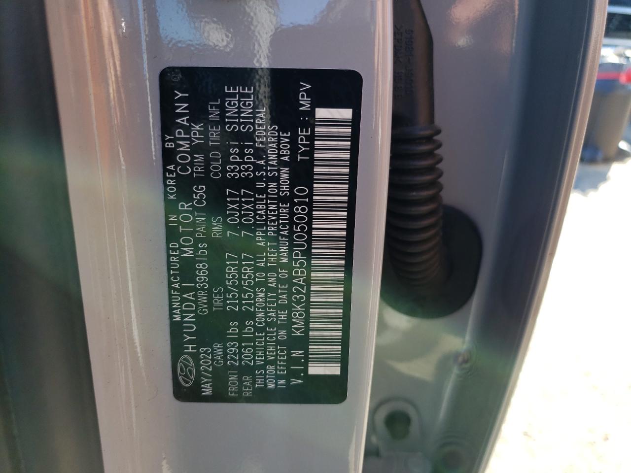 2023 HYUNDAI KONA SEL VIN:KM8K32AB5PU050810