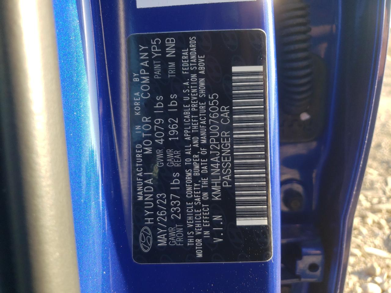 2023 HYUNDAI ELANTRA LIMITED VIN:KMHLN4AJ2PU076055