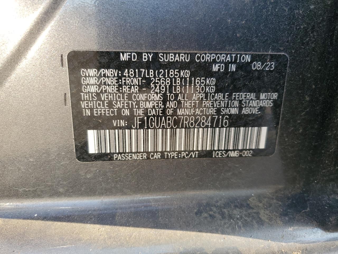 2024 SUBARU IMPREZA  VIN:JF1GUABC7R8284716