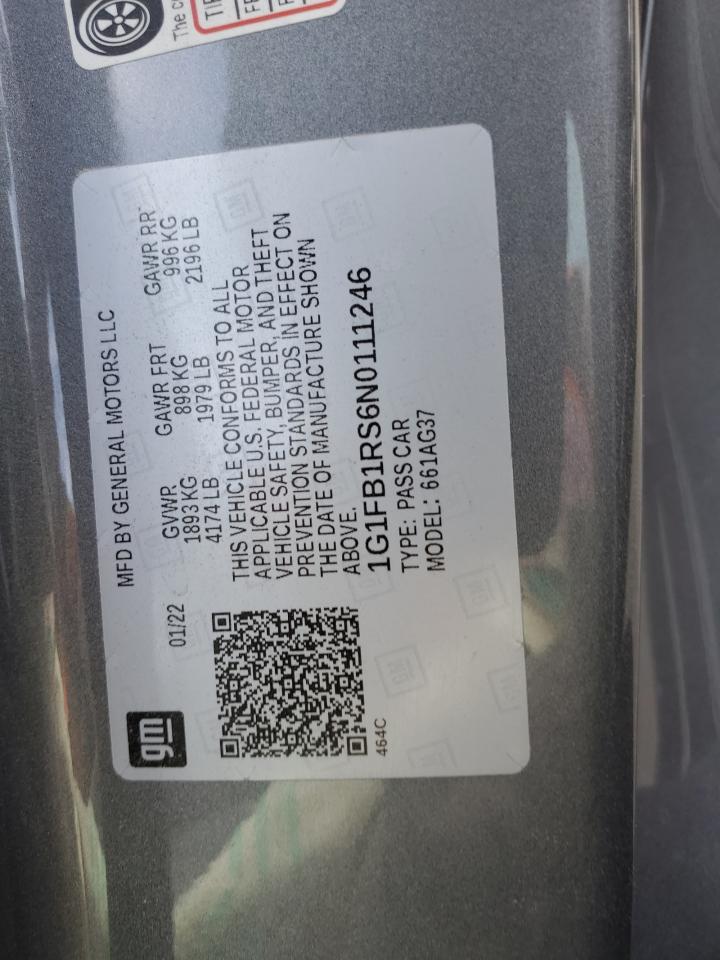 2022 CHEVROLET CAMARO LS VIN:1G1FB1RS6N0111246