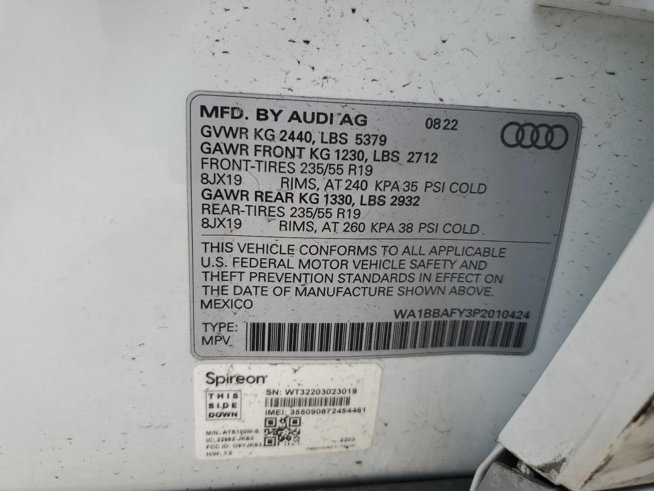 2023 AUDI Q5 PREMIUM PLUS 40 VIN:WA1BBAFY3P2010424