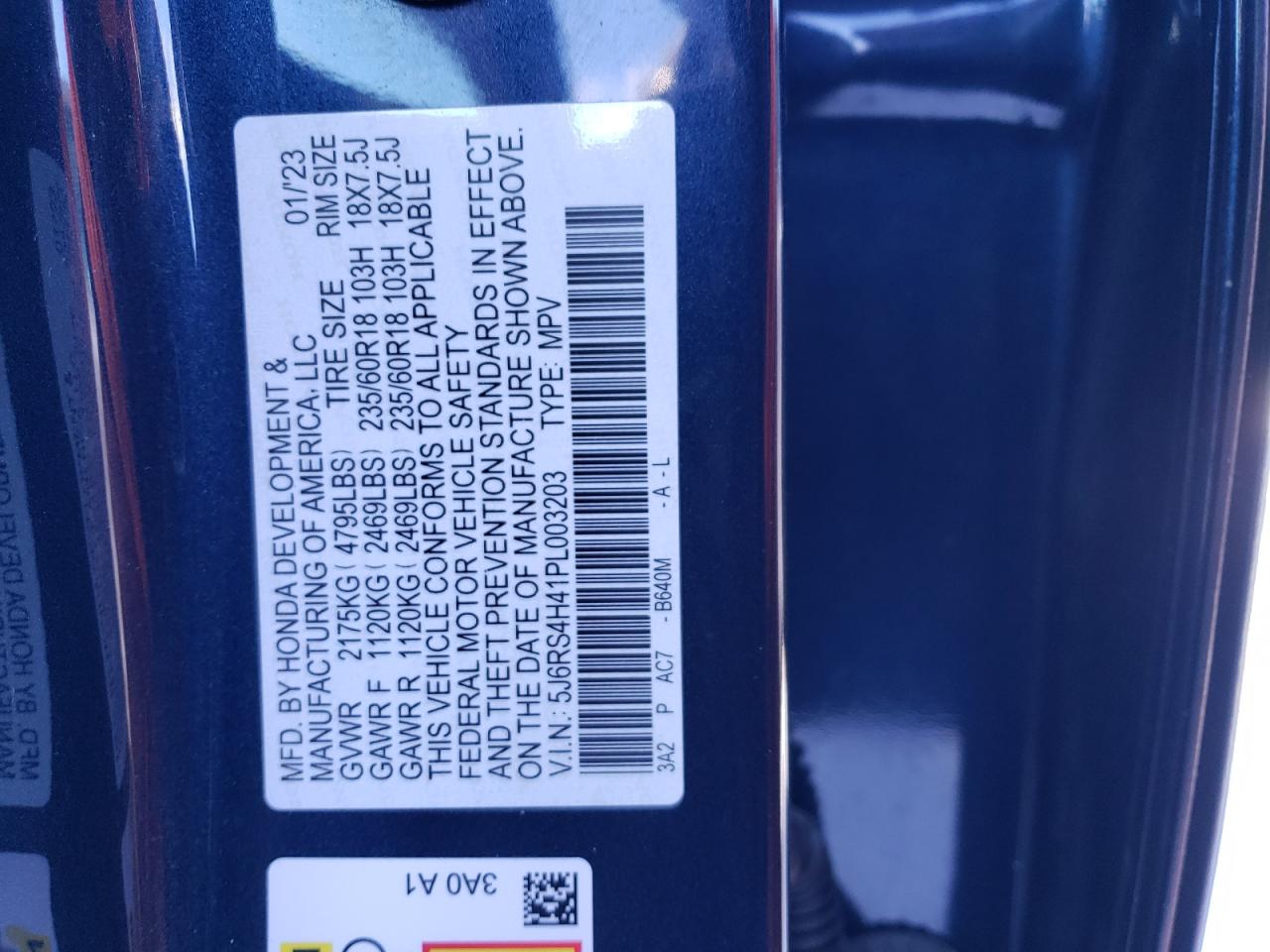 2023 HONDA CR-V EX VIN:5J6RS4H41PL003203