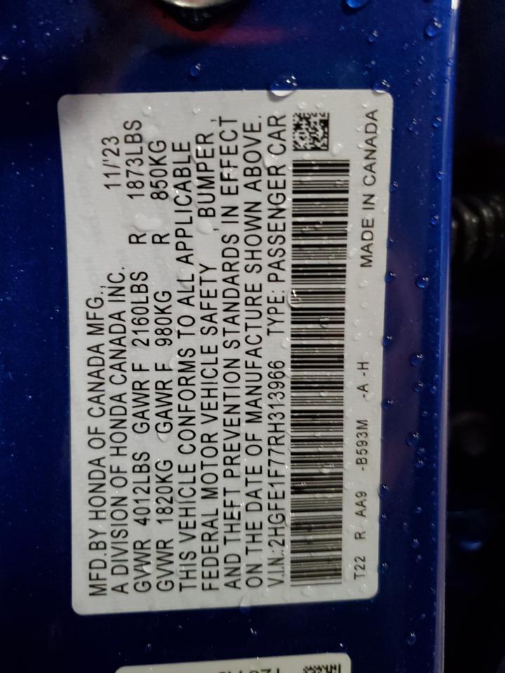 2024 HONDA CIVIC EX VIN:2HGFE1F77RH313966