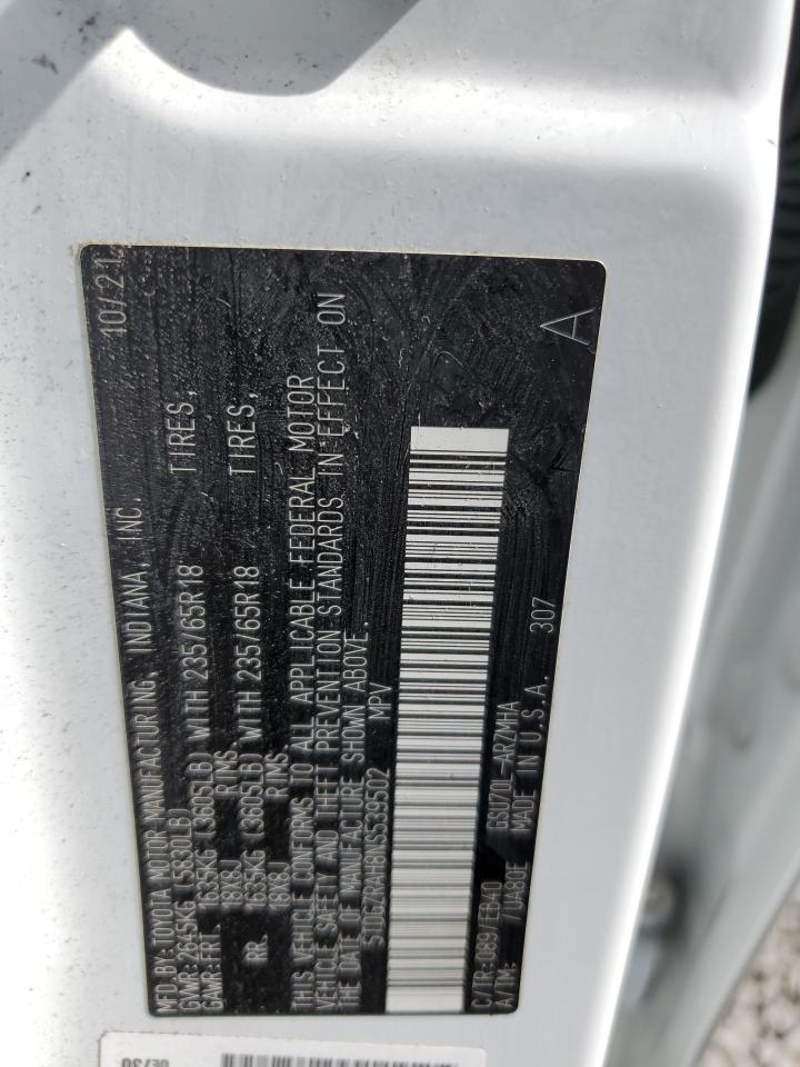 2022 TOYOTA HIGHLANDER XLE VIN:5TDGZRAH8NS539502