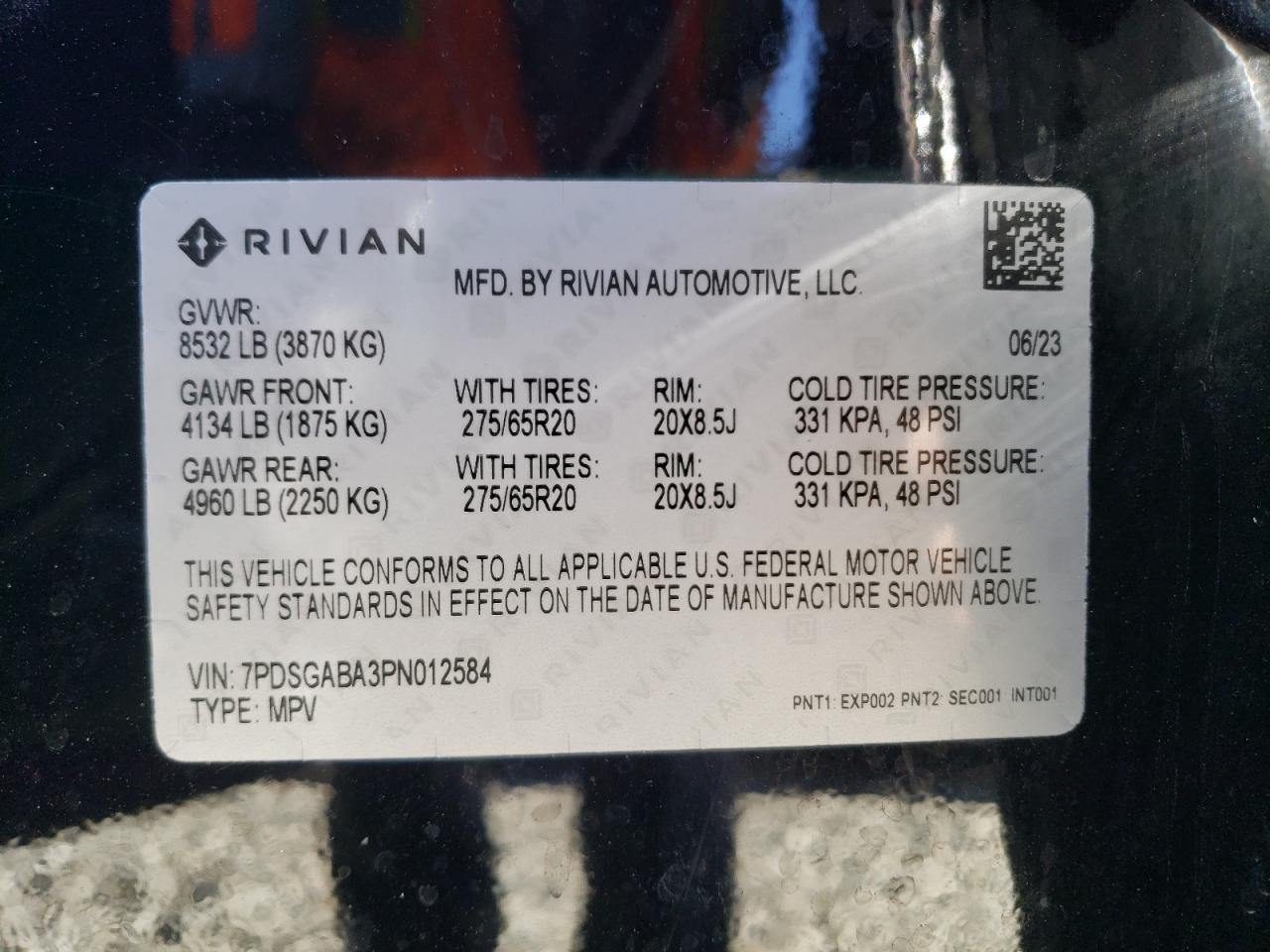 2023 RIVIAN R1S ADVENTURE VIN:7PDSGABA3PN012584