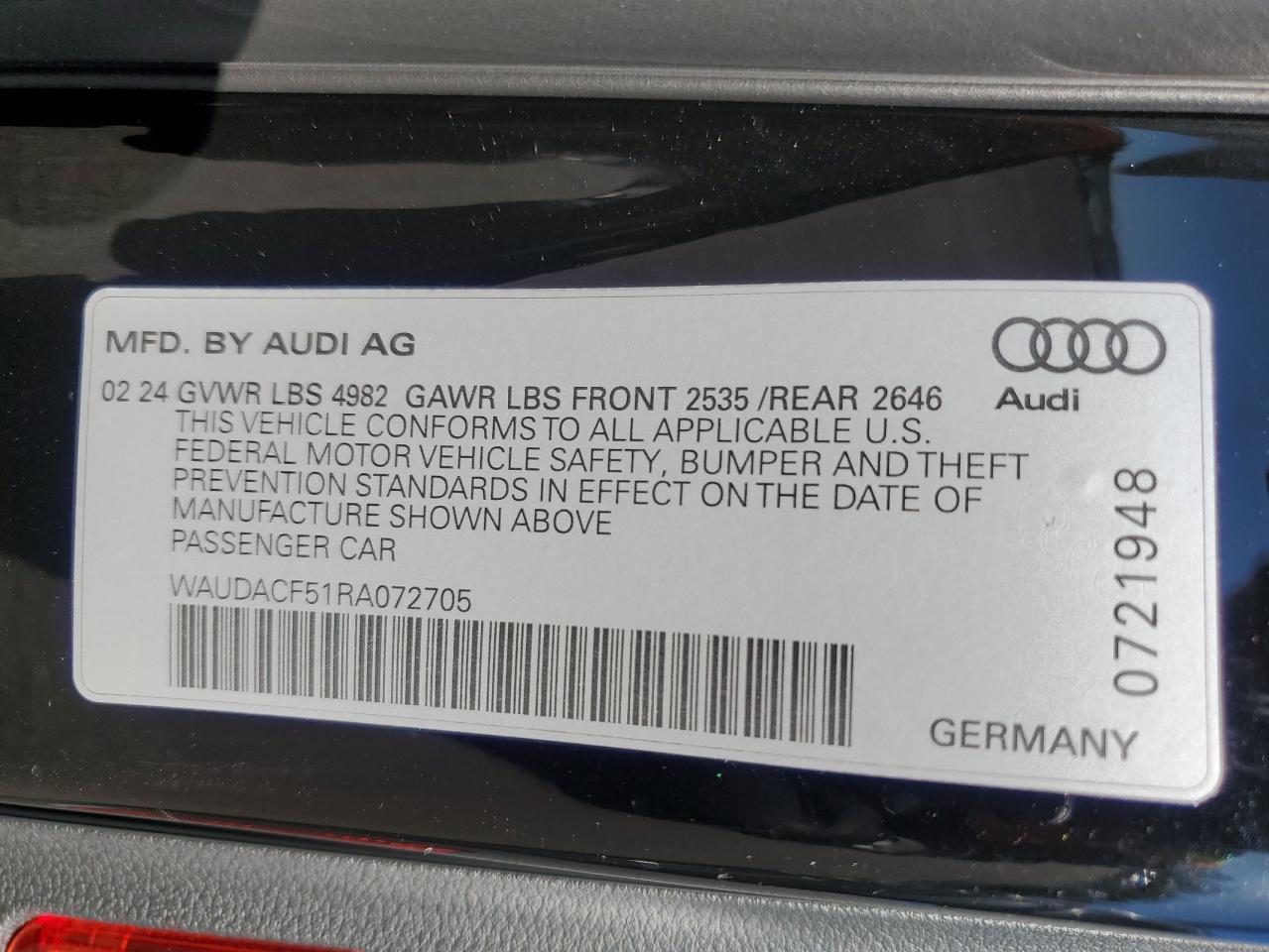 2024 AUDI A5 PREMIUM 45 VIN:WAUDACF51RA072705