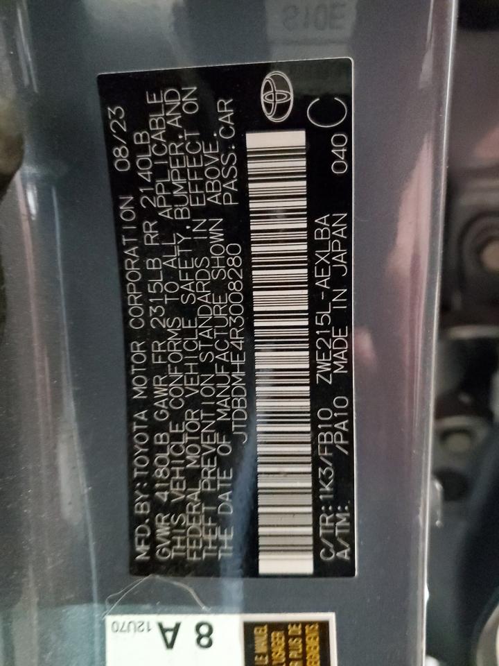 2024 TOYOTA COROLLA LE VIN:JTDBDMHE4R3008280