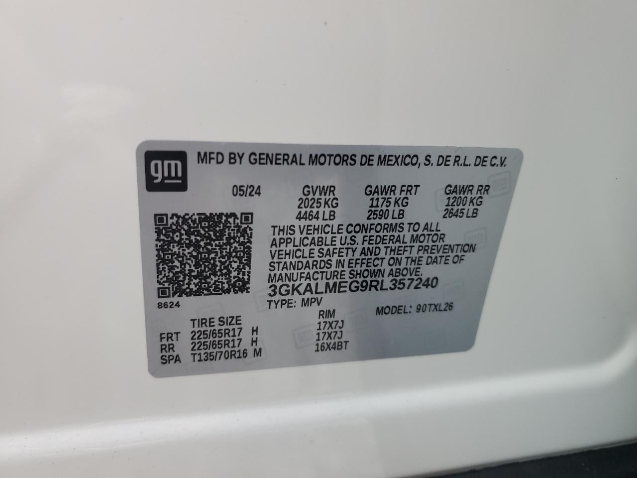 2024 GMC TERRAIN SLE VIN:3GKALMEG9RL357240