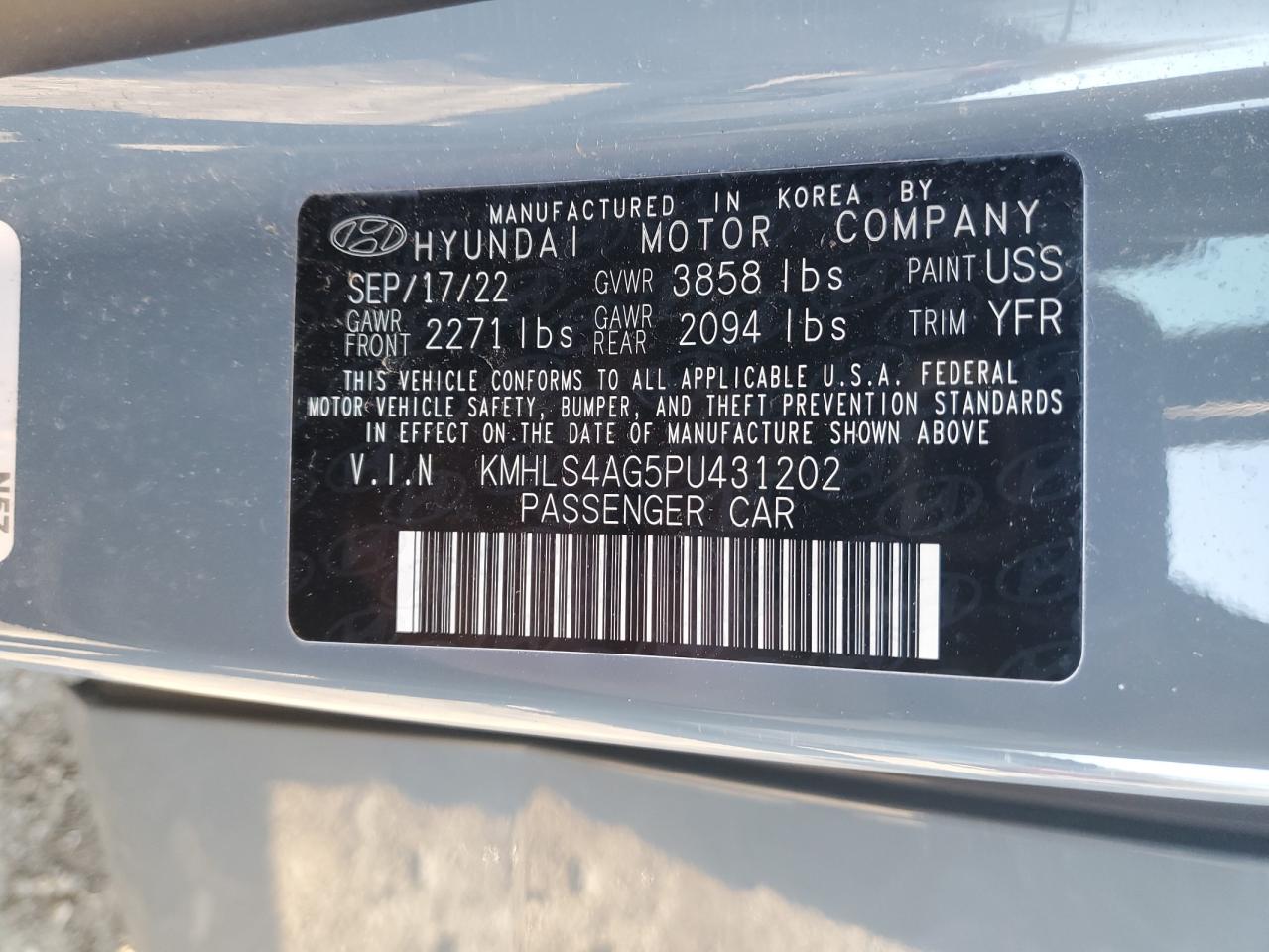 2023 HYUNDAI ELANTRA SEL VIN:KMHLS4AG5PU431202