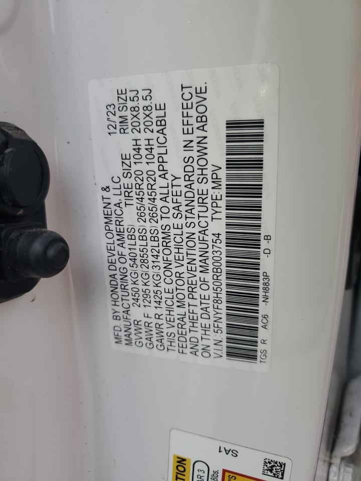 2024 HONDA PASSPORT EXL VIN:5FNYF8H50RB003754