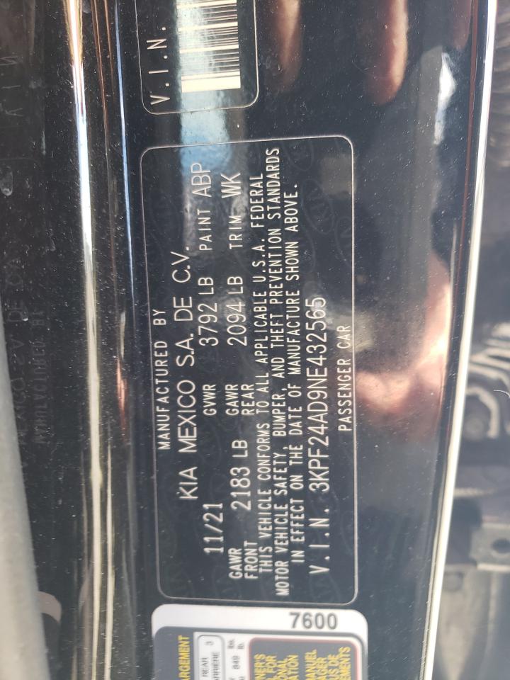 2022 KIA FORTE FE VIN:3KPF24AD9NE432565