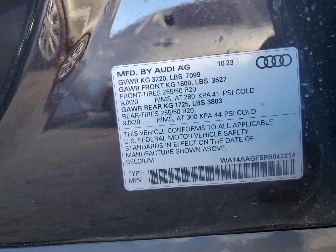 2024 AUDI Q8 E-TRON PREMIUM VIN:WA14AAGE5RB042214