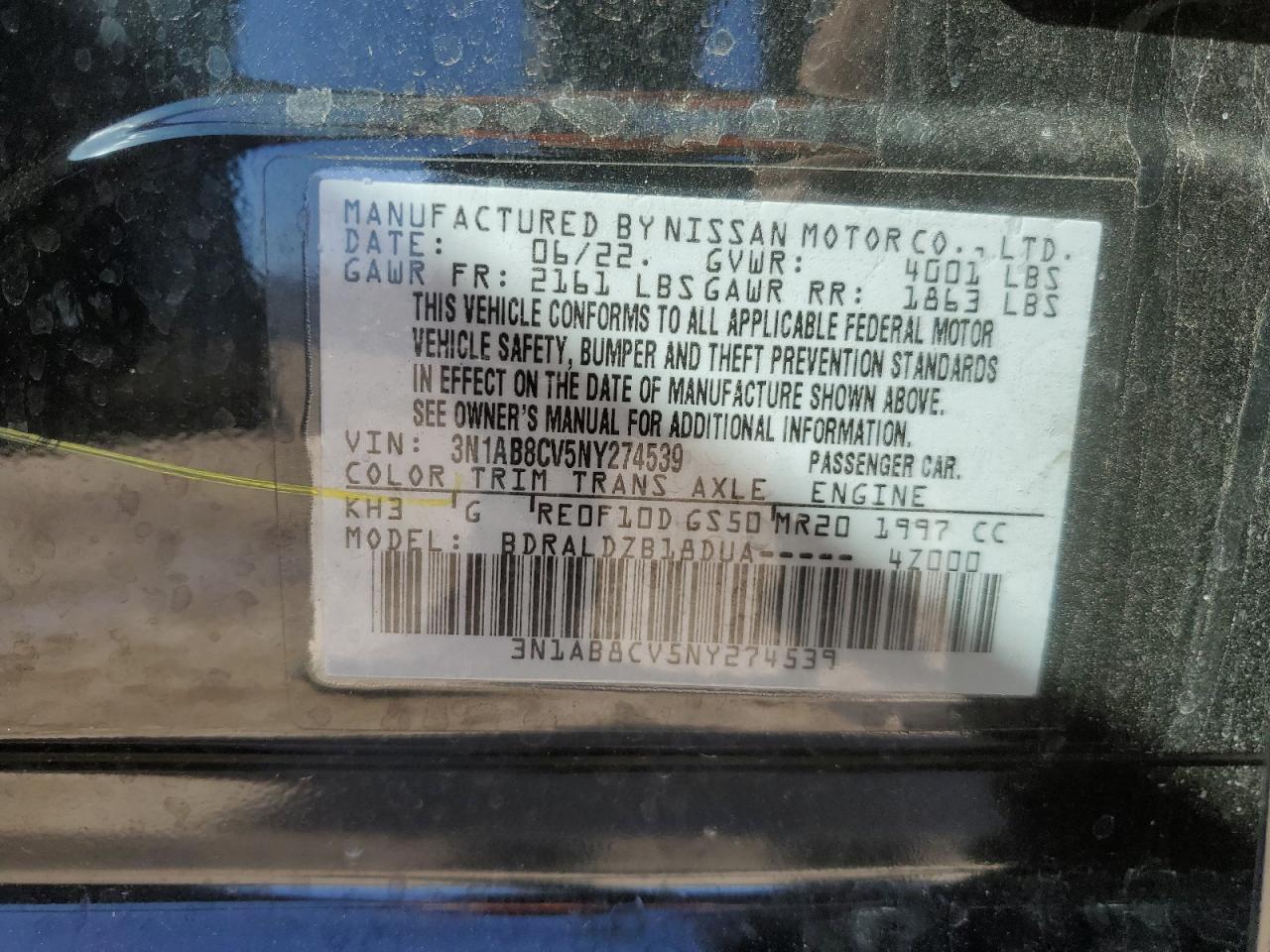 2022 NISSAN SENTRA SV VIN:3N1AB8CV5NY274539