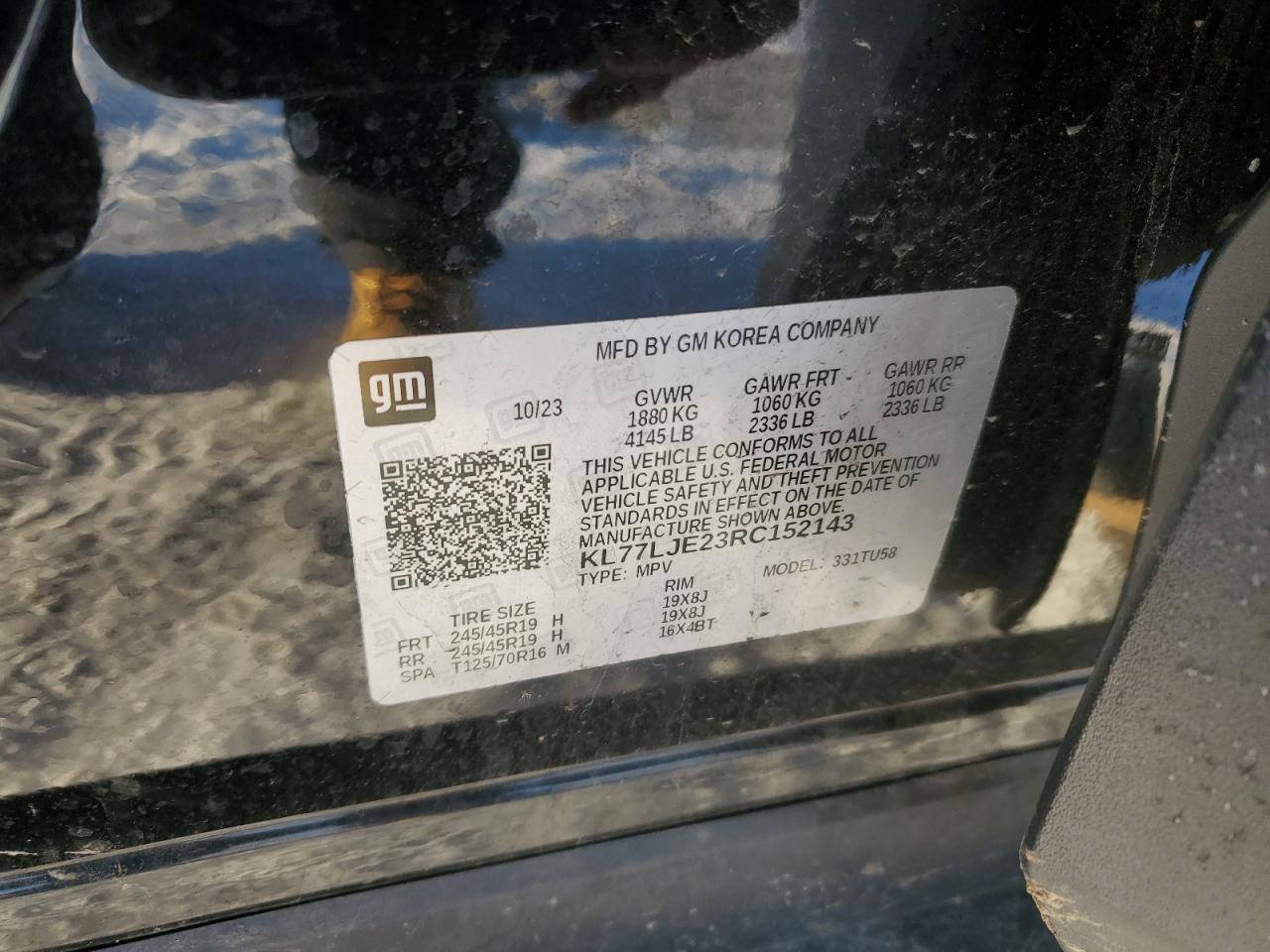 2024 CHEVROLET TRAX 2RS VIN:KL77LJE23RC152143