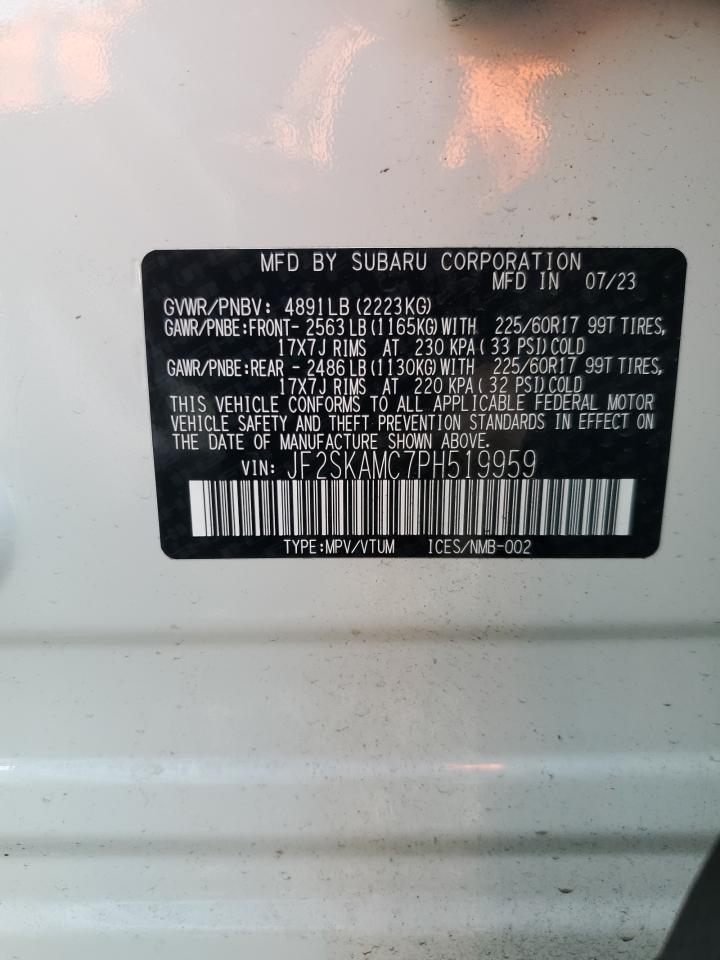 2023 SUBARU FORESTER WILDERNESS VIN:JF2SKAMC7PH519959