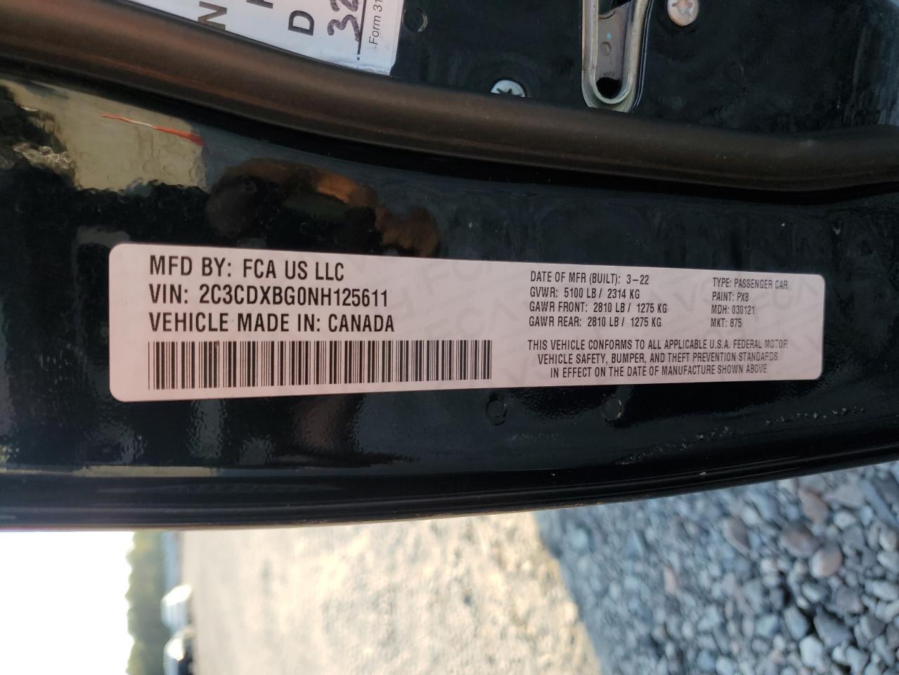 2022 DODGE CHARGER SXT VIN:2C3CDXBG0NH125611