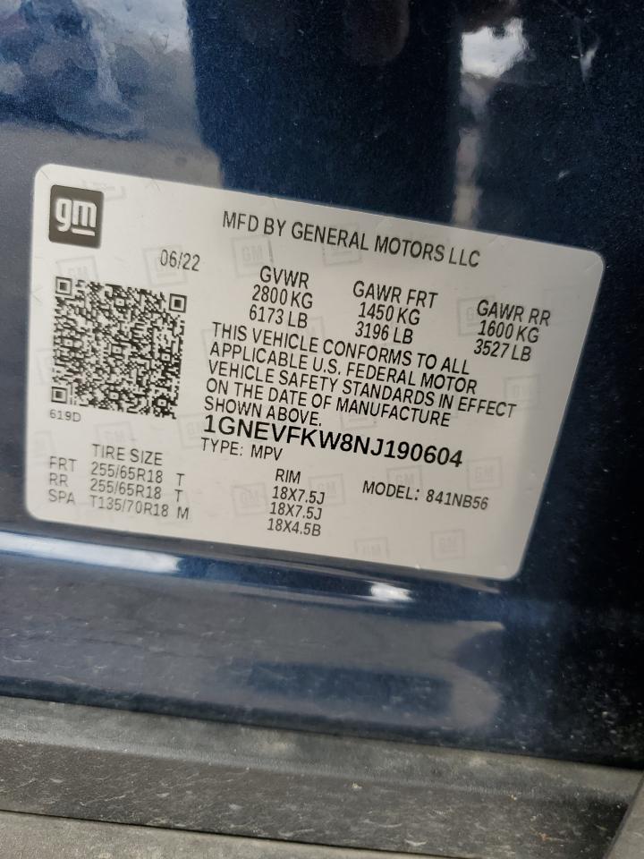 2022 CHEVROLET TRAVERSE LS VIN:1GNEVFKW8NJ190604