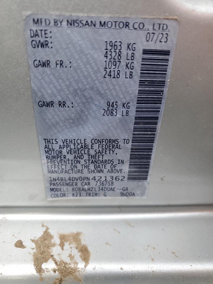 2023 NISSAN ALTIMA SV VIN:1N4BL4DV0PN421362