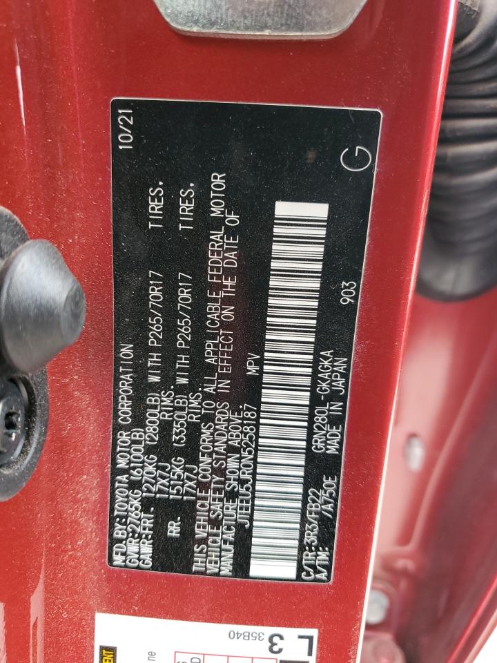 2022 TOYOTA 4RUNNER SR5 VIN:JTEEU5JR0N5258187