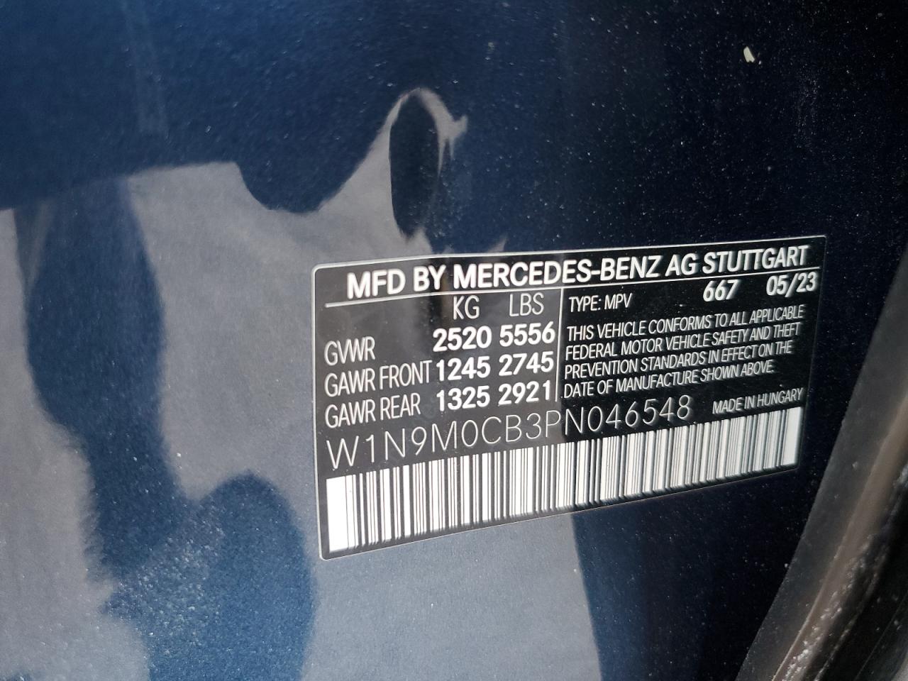 2023 MERCEDES-BENZ EQB 250+ VIN:W1N9M0CB3PN046548